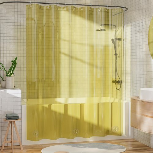 AmazerBath Yellow Shower Curtain Liner Heavy Duty, 100% EVA Clear Shower Curtain and Liner 2-in-1, 72x72 Luxury Plastic Weighted Bathroom Shower Liner, 12 Rustproof Grommets & 3 Heavyweight Stones
