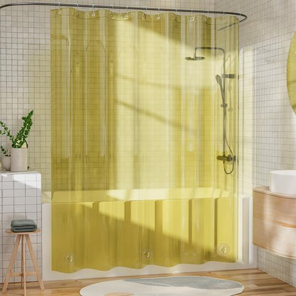 AmazerBath Yellow Shower Curtain Liner Heavy Duty, 100% EVA Clear Shower Curtain and Liner 2-in-1, 72x72 Luxury Plastic Weighted Bathroom Shower Liner, 12 Rustproof Grommets & 3 Heavyweight Stones
