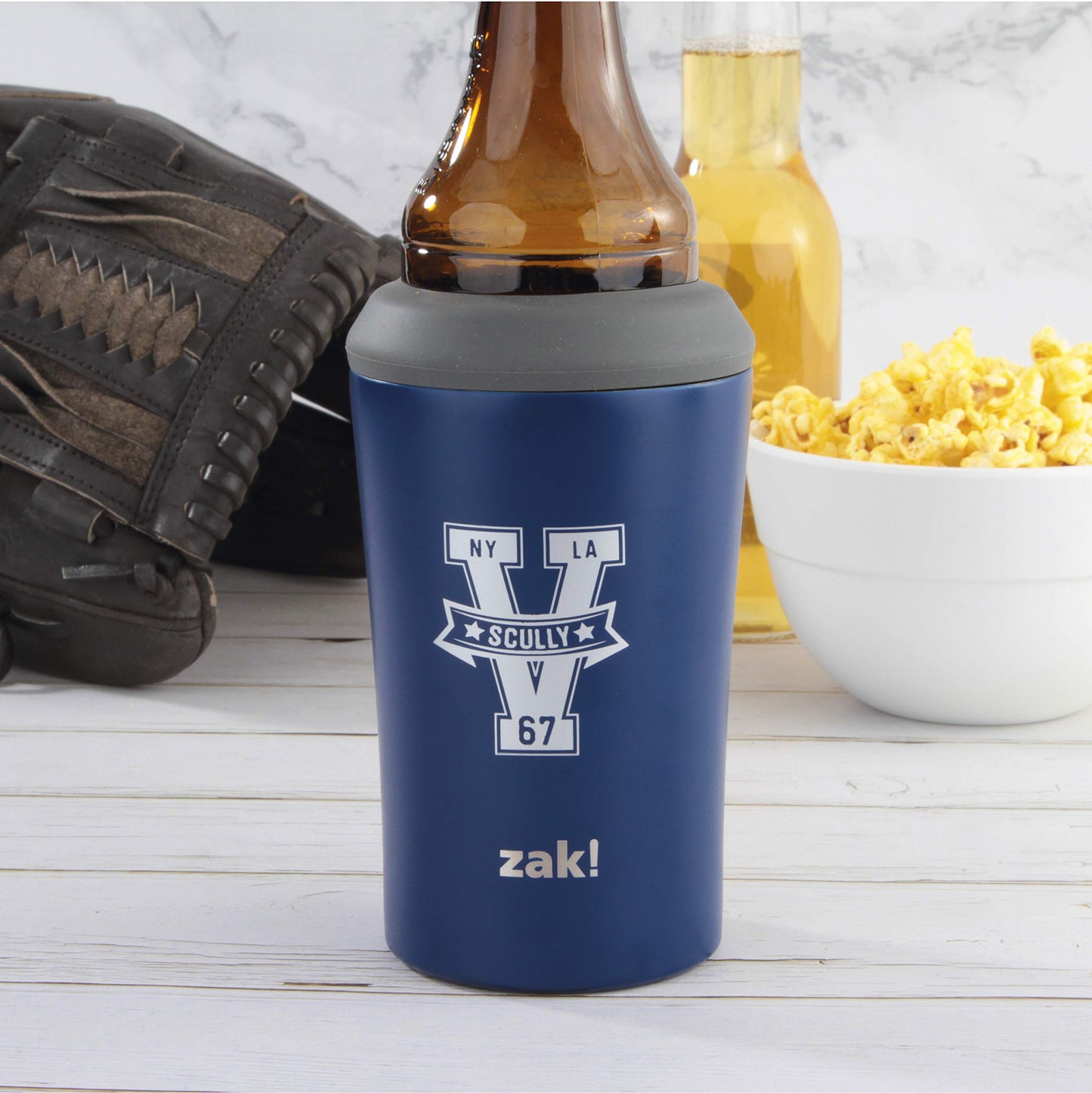 Zak Designs Bottle, 12 oz 18/8 SS Vacuum Insulated Stainless Steel, 4-in-1 Use and for Cold Drinks, Non BPA, Vin Scully Can cooler