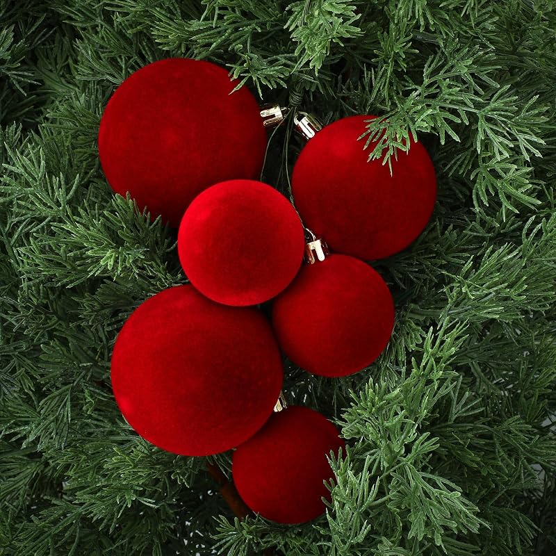 4 Sets Large Red Velvet Christmas Ball Clusters Ornaments Decor