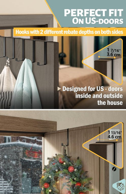 Menz Over the Door Hooks 10 Pack, 2-Sided Fits 1 3/8" & 1 3/4" Door, Bathroom Towel Hook with Anti-Scratch Pads, and Non-Slip Dots, L 3" Wreath Hanger Thin Overdoor Organizer Dorm Travel Essentials