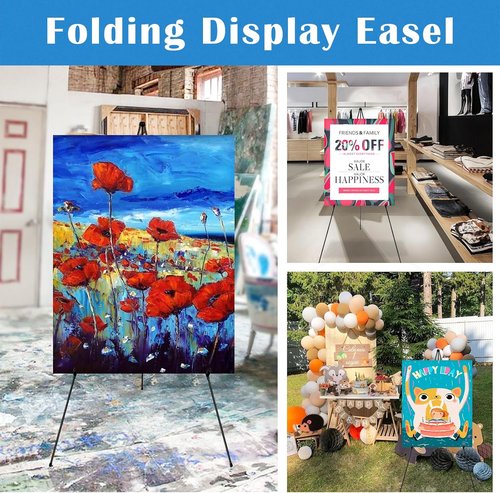 Falling In Art Display Easel Stand - 6 Pack 63" Adjustable Tripod Easel for Signs & Posters | Portable & Easy Folding