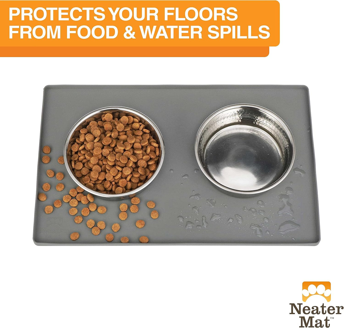 Neater Pet Brands Neater Mat | Waterproof BPA-Free Silicone Pet Food Mat - 19" x 12", Gunmetal Grey