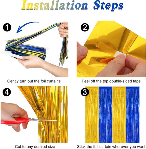 Class of 2026 Graduation Backdrop by [Brand Name] - 2 Pack Blue & Gold Tinsel Curtains | 3.28 FT x 7.05 FT