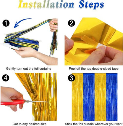 Class of 2026 Graduation Backdrop by [Brand Name] - 2 Pack Blue & Gold Tinsel Curtains | 3.28 FT x 7.05 FT