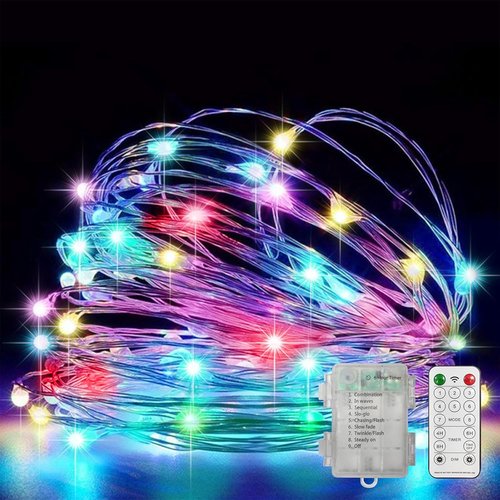 LAMPHOME 100 LED 33FT Multicolor Fairy Lights - Battery Operated String Lights with Remote & Timer for Home Decor