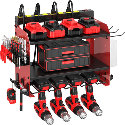 Power Tool Organizer by [Brand Name] - Wall Mount with Charging Station & 8 Outlet Power Strip | Heavy-Duty 3-Layer Tool Rack