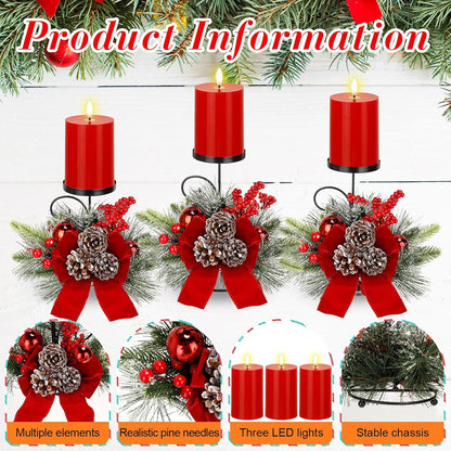 Yunlly Christmas Candle Holder Set - 3 LED Battery-Operated Poinsettia Centerpieces for Home Decor