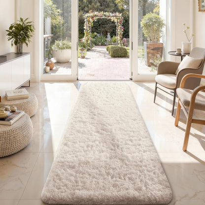 Ophanie 2x8 Runner Rug - Soft Non-Slip Ivory Shaggy Carpet for Hallway & Bedroom Decor