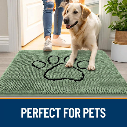 OLANLY Dog Door Mat - Absorbent Non-Slip Mud Mat for Muddy Paws | 30x20 Olive Green Paw Print Design
