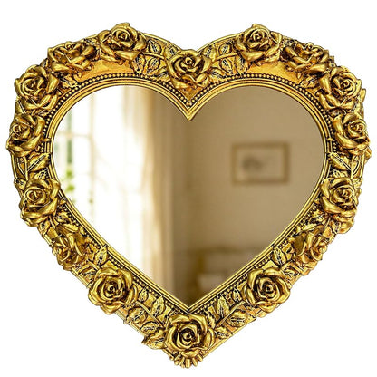 Antique Gold Heart Mirror with Rose Frame – Wall Decor 13 x 12.2 inches
