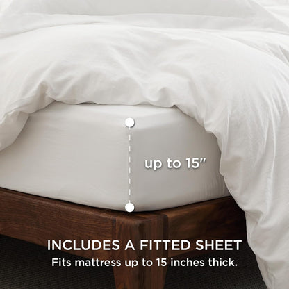 Bedsure Duvet Cover Set - King Size 4-Piece Extra Soft Cotton-Like Bedding in White | Includes Zipper Closure Duvet Cover 104x90 Inches, 2 Pillow Shams & Fitted Sheet
