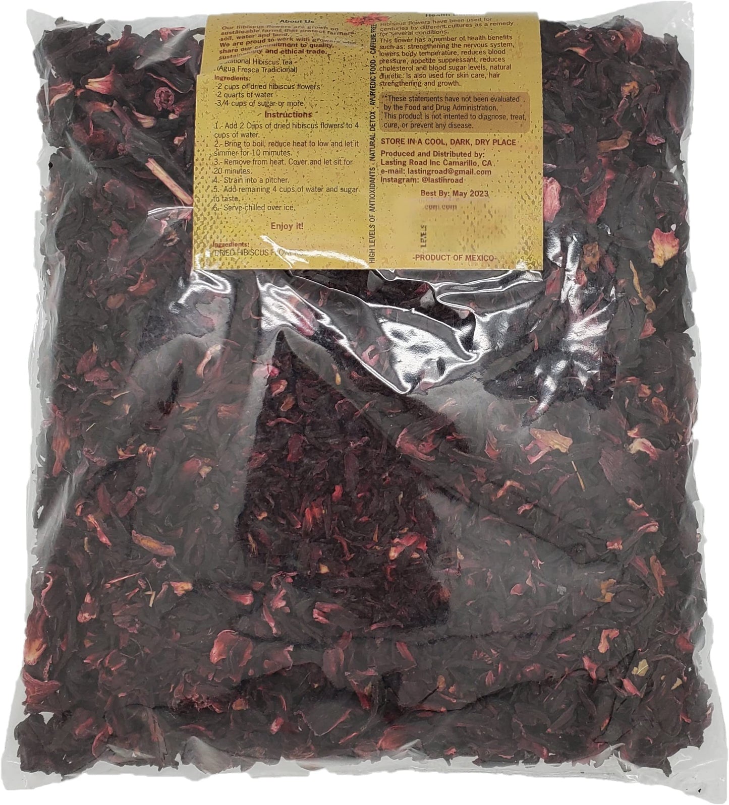 Hibiscus Tea Flowers - 1 Pound Resealable Bag - All Natural, Agua De Jamaica Leaves- Sun Dried Hibiscus- For Hot Or Cold Brew Tea