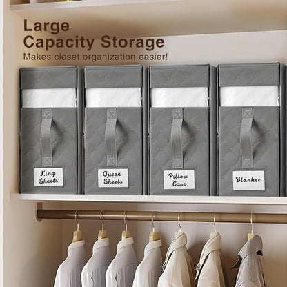 Homsorout Bed Sheet Organizers - Foldable Linen Storage with Window & Labels | XL Grey 6-Pack