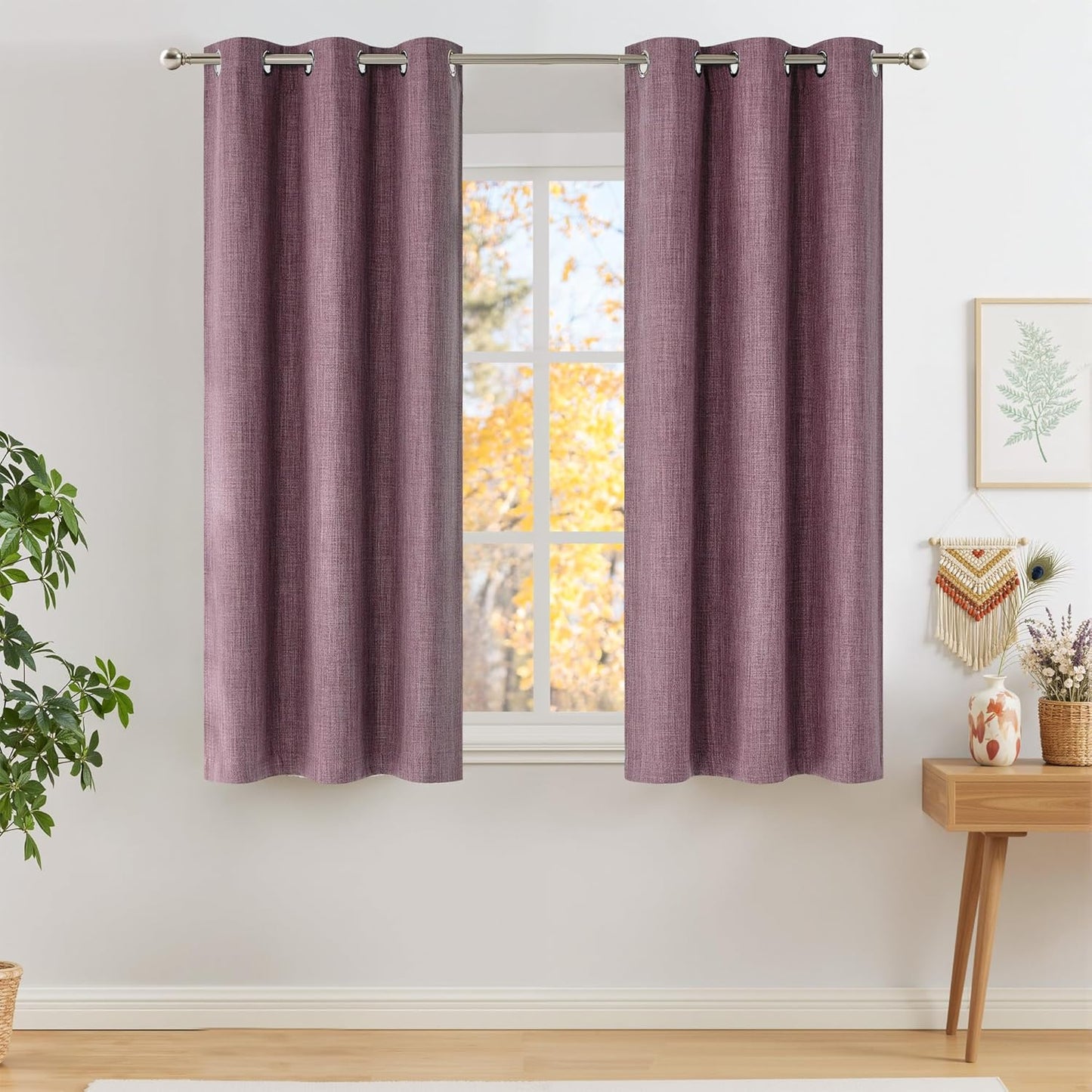 NICETOWN Blackout Curtains - Short Faux Linen in Greyish Purple | 63 Inches Long, Easy Care Grommet Top, 2 Panels