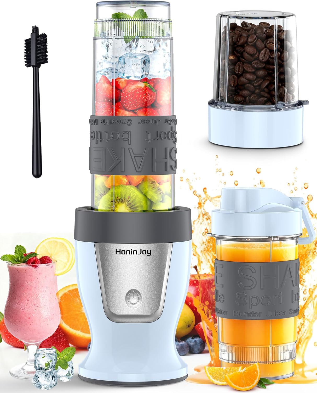 Skiennix Smoothie Blender - 650W Personal Blender with Grinder Cup & 2 BPA-Free Portable Cups (20oz + 14oz) - Perfect for Juices & Shakes, Blue
