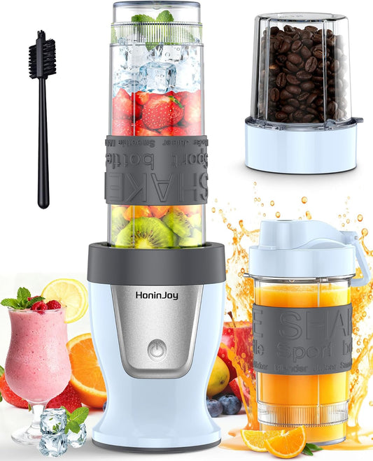 Skiennix Smoothie Blender - 650W Personal Blender with Grinder Cup & 2 BPA-Free Portable Cups (20oz + 14oz) - Perfect for Juices & Shakes, Blue