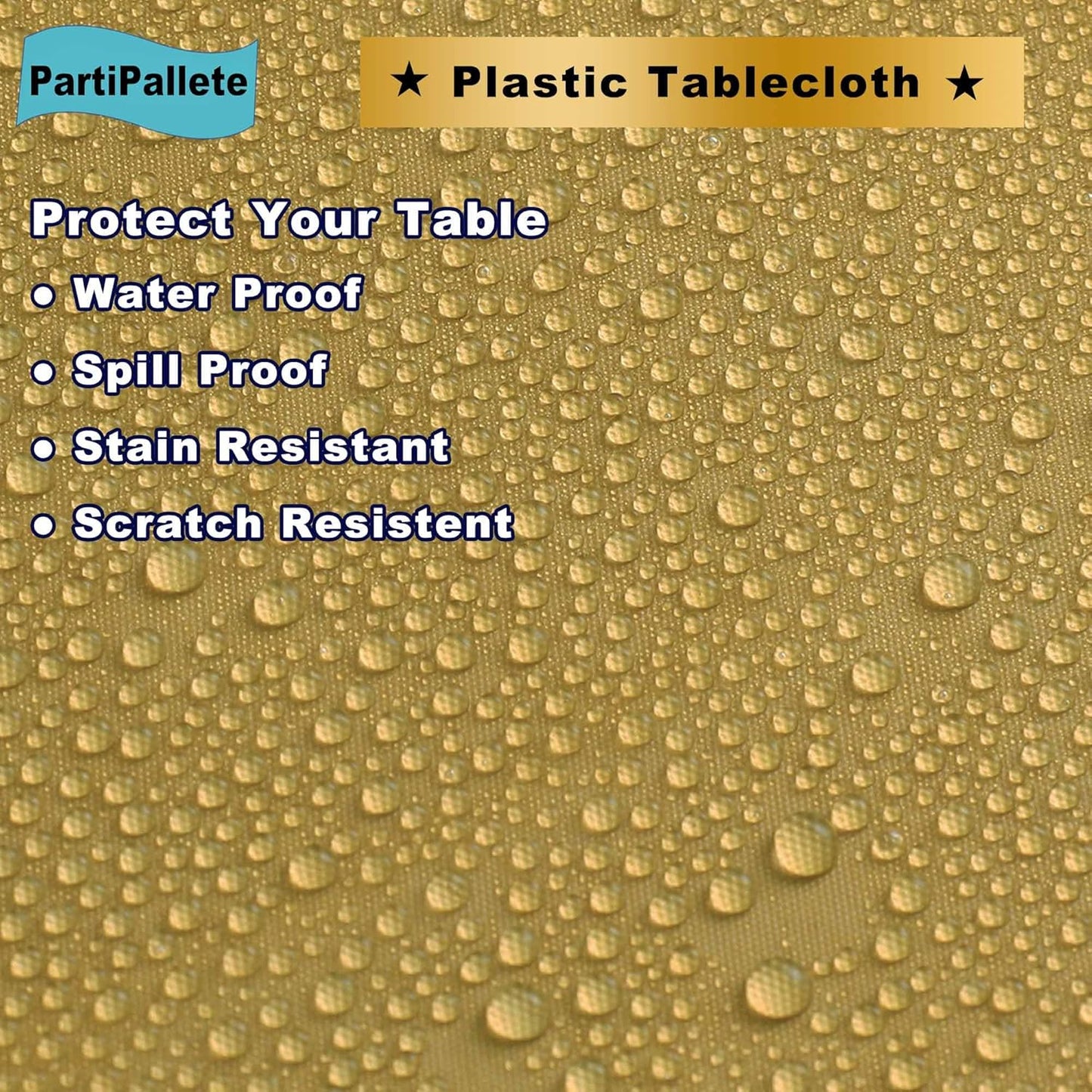 Skiennix Premium Disposable Gold Tablecloths - 3-Pack 54" x 108" Rectangle Covers for Parties & Events