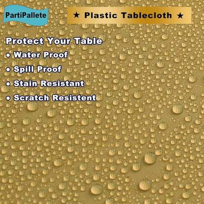 Skiennix Premium Disposable Gold Tablecloths - 3-Pack 54" x 108" Rectangle Covers for Parties & Events