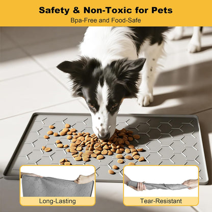 Pieviev Dog & Cat Food Bowl Mat - Waterproof Silicone with High Raised Edge | 24''x16'', Light Gray