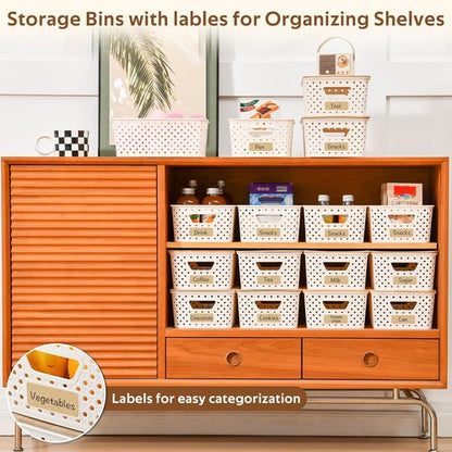 8 Pack Plastic Storage Bins by [Brand Name] - Stackable Baskets with Bamboo Lids for Pantry Organization