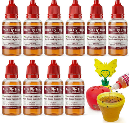 Skiennix Fruit Fly Trap Refill - Effective Non-Toxic Liquid Lure for Indoor Use | 10 Pack, 0.68oz Each