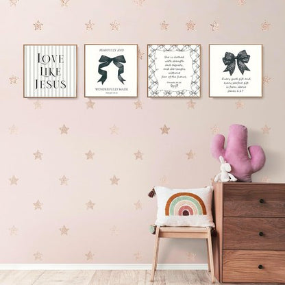 LARTSFRO Coquette Black Bow Wall Art - Inspirational Christian Decor for Teen Girls | Set of 4 Unframed 10x10 Inch Prints