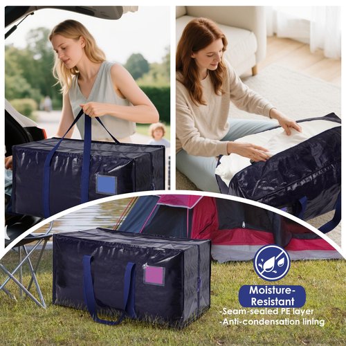 6 Pack Extra Large Heavy Duty Moving Bags with Reinforced Zipper & Wide Handles, Moisture-Resistant Storage Bins Packing Cubes for Clothes, College Dorm, Travel, and Home Organization, Dark Blue