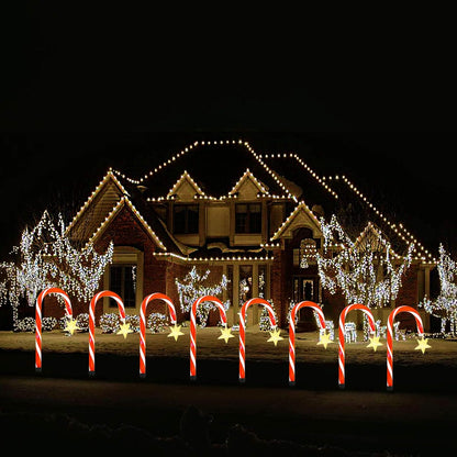 Skiennix Christmas Pathway Lights - Set of 8 Solar Candy Cane Decorations | Waterproof 15ft Garden Lights