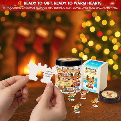 Positive Reindeer Jar - 60 Affirmation Cards Gift Set with Variation Riendeer Positive