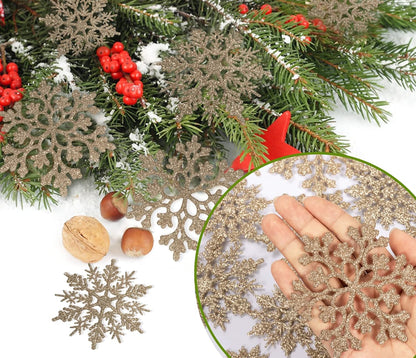 Skiennix 36pcs Christmas Snowflake Ornaments - Glittering Gold Decor for Winter Trees