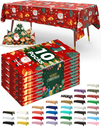 Pureegg Disposable Tablecloths - 10 Pack, 54 x 108 Inch, Sturdy & Leakproof for Christmas Parties - Red