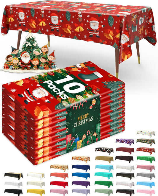 Pureegg Disposable Tablecloths - 10 Pack, 54 x 108 Inch, Sturdy & Leakproof for Christmas Parties - Red