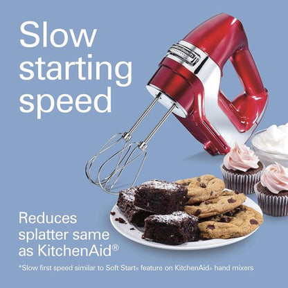 Hamilton Beach Professional 5-Speed Electric Hand Mixer - High-Performance DC Motor, Snap-On Storage Case, Red & Chrome
