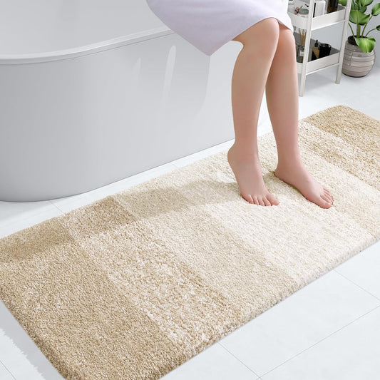OLANLY Large Bathroom Rugs - Extra Soft Microfiber Mat 40x24 | Quick-Dry, Washable, Rubber Backing, Light Beige
