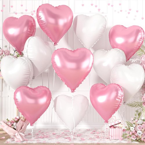 Light Pink Heart Balloons by [Brand Name] - 12 Pcs 18-Inch Foil Balloons for Baby Showers & Weddings