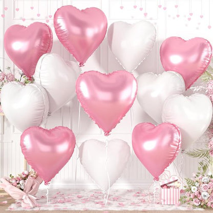 Light Pink Heart Balloons by [Brand Name] - 12 Pcs 18-Inch Foil Balloons for Baby Showers & Weddings
