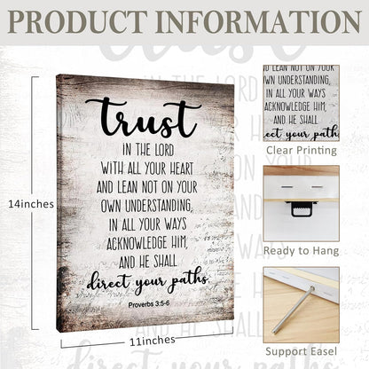 PHAMTE Christian Wall Art - Proverbs 3:5-6 Trust In The Lord - Framed Canvas Print (11x14)