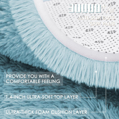 OLANLY Round Light Blue Area Rug - Soft, Fluffy, Machine Washable 9 ft Circle Carpet for Bedroom & Nursery Decor