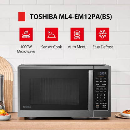TOSHIBA Countertop Microwave Oven - Smart Sensor, 13 Auto Menus, 1.2 Cu Ft, 1000W | Black Stainless Steel