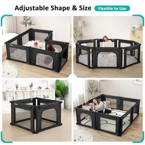 Doradotey Baby Playpen - Adjustable Large Playard for Infants & Toddlers | Foldable Mesh Design, Black 180x200x68cm