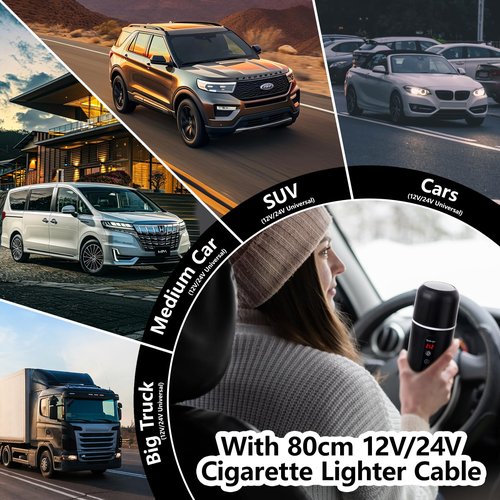 Car Kettle,Portable Electric Travel Kettle,12V/24V Car Coffee Warmer,420ML Hot Water Boiler,Small Hot Water Heater, Mini Hot Water Boiler with Built-in Magnetic Induction Stirring for Tea Coffee Milk