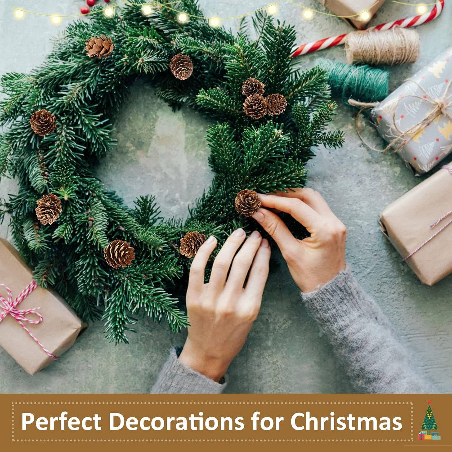Natural Mini Pine Cones Christmas Ornaments - 40 Pcs Rustic Hanging Decorations for Tree, Table, and Wreath