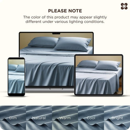 Bedsure Bamboo Viscose Cooling Sheets, Rayon Cotton Serene Blend, PureWoven, Breathable & Buttery Soft Queen Size Bed Set, Deep Pocket Up to 18", Hotel Luxury Bedding for Hot Sleepers, Dusty Blue