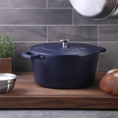 Babish 6-Quart Round Enameled Cast Iron Dutch Oven - Blue | Heavy-Duty for Slow Cooking & Baking