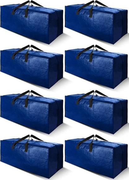Cosy Family Extra Large Moving Bags - Heavy Duty Storage Totes with Backpack Straps (40 Gal, Blue)