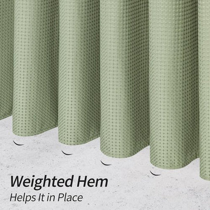 MitoVilla Sage Green Waffle Fabric Shower Curtain, Heavyweight Cloth Shower Curtains for Modern Hotel Bathroom Decor, Waterproof & Wrinkle Resistant, 72 x 72