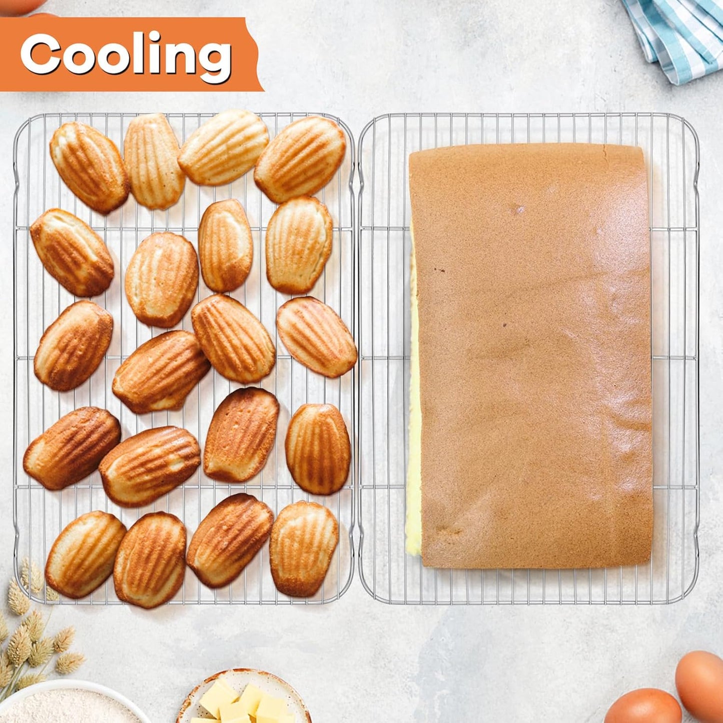 P&P CHEF Stainless Steel Cooling Baking Rack - Pack of 2, 16.6" x 11.5", Durable & Easy to Clean