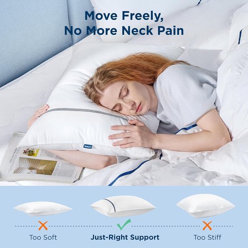 Bedsure Queen Pillows - Luxury Firm Sleeping Pillows with Diamond Design Cover | Set of 2, Fluffy Down Alternative Filling