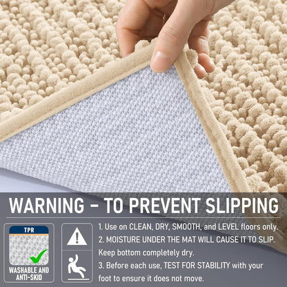 OLANLY Bath Rug Mat - Thick Soft Chenille, Non-Slip Rubber Backing | 40x32 Inches, Beige, Machine Washable